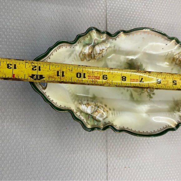 R S Prussia Handled Christmas Celery Serving Dish - Dogwood & White Lilies - Picture 6 of 8
